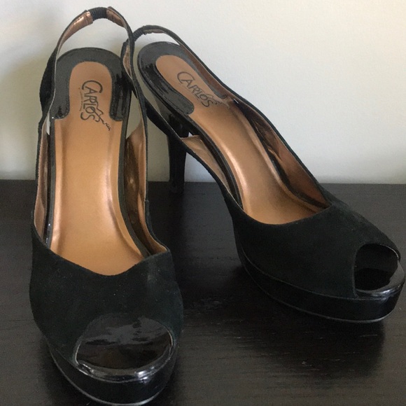 Carlos Santana BlackSuede Platform Slingback Pumps - Picture 1 of 3